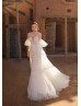 Strapless Ivory Lace Tulle Wedding Dress With Removable Sleeves